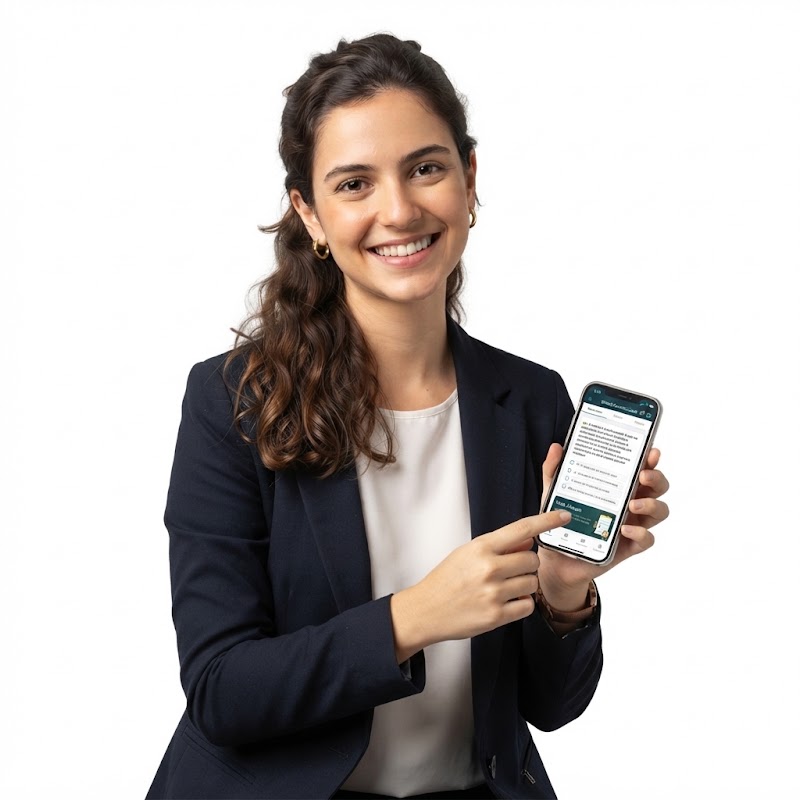 Estudante de Direito usando o aplicativo de simulados no celular